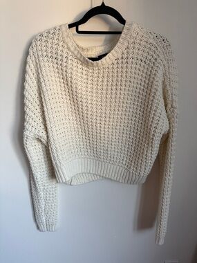 Women's Cream Chunky Crewneck Sweater - Textured Knit